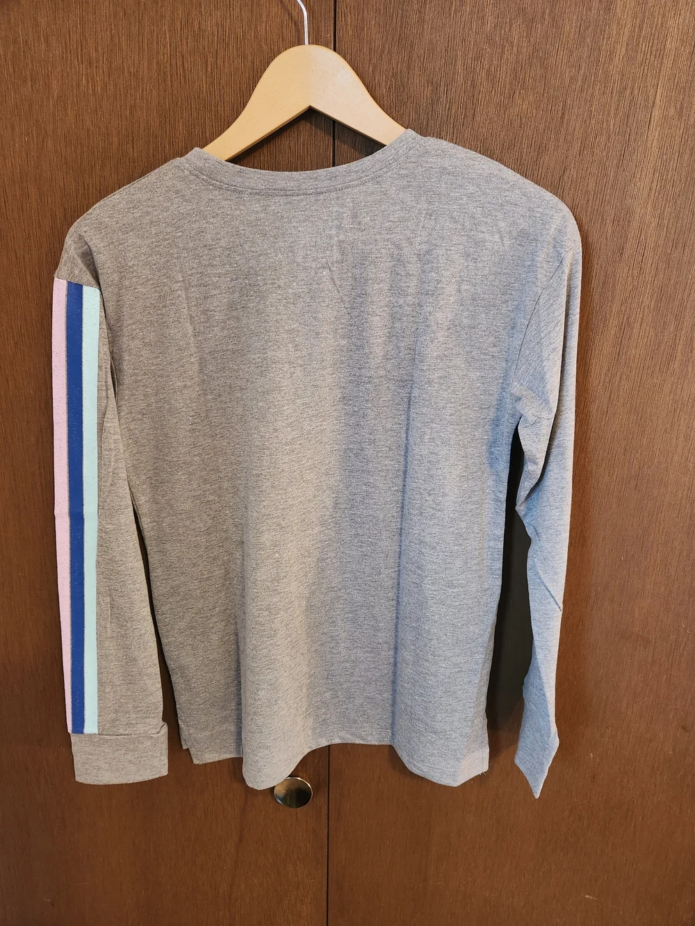 Justice Gray Long Sleeve Tee with Rainbow Graphic and Stripe
